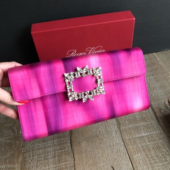 NWB ROGER VIVIER BROCHE ENVELOPE BOUGENVILLE FLAP PURPLE  SATIN CLUTCH - Picture 4 of 15